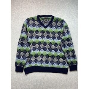 Consensus‎ Sportswear Sweater Mens XL Blue Green Argyle V Neck Cotton Wool Blend